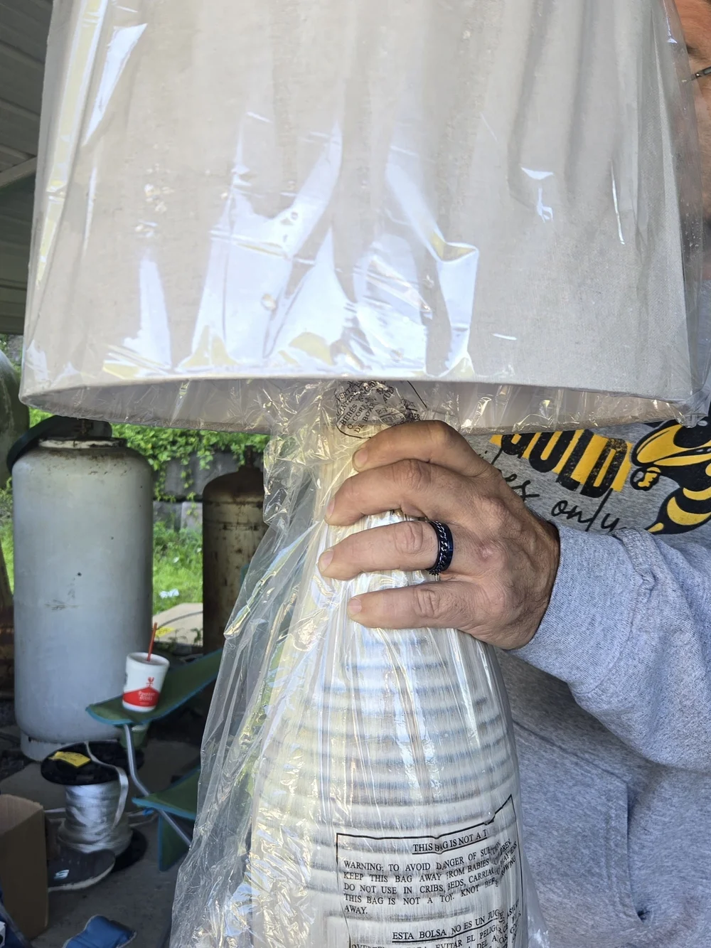 Oatmeal Fabric Shade Table Lamp with Light Wood-Effect Base